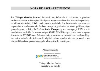 Nota de Esclarecimento: Thiago Martins se posiciona contrário a possibilidade de colocar seu nome a pleitos eleitorais 