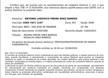 Certidão confirma que Dudu Diniz está quite com a Justiça Eleitoral e é candidato a prefeito em Ribamar – MA