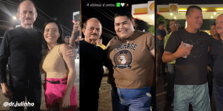 Look de velório, Julinho aparece em primeiro ato de campanha, já errando 