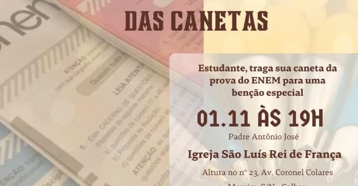 Grupo Pastoral Solidário realizará Missa pró- Enem com bênção das canetas 