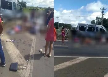 ACIDENTE: Oito pessoas ficaram gravemente feridas após batida entre caminhonete e Van de passageiros na BR-226